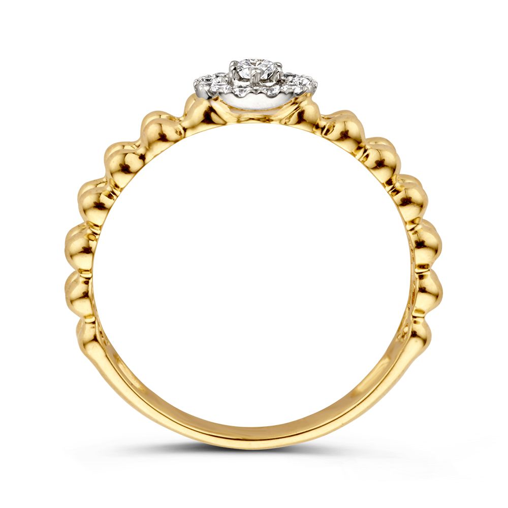 Elegante Anello in Oro con Diamanti e Doppia Fila di Palline d'Oro 0.19 ct.