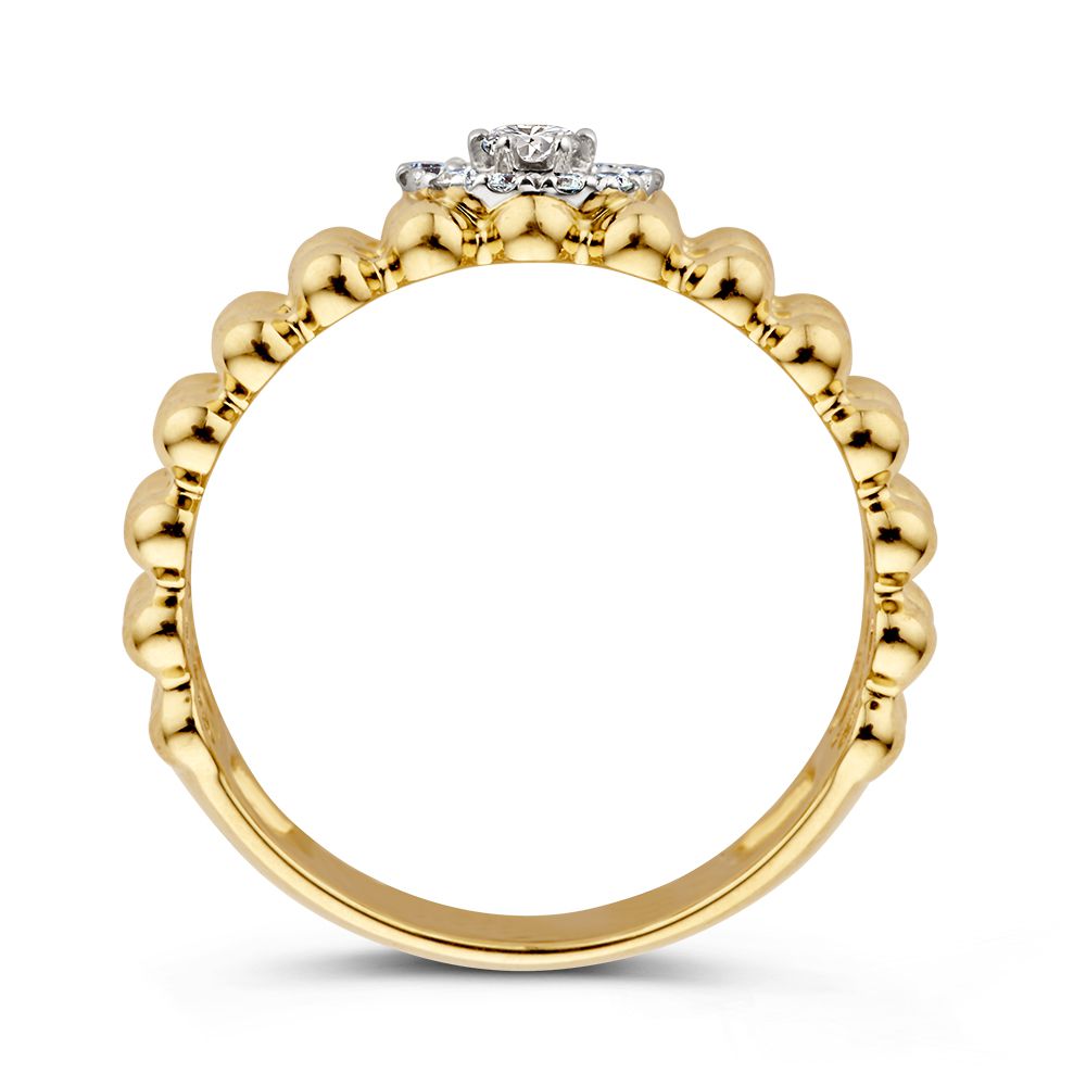 Elegante Anello in Oro con Diamanti e Tripla Fila di Sferette d'Oro 0,19 crt.
