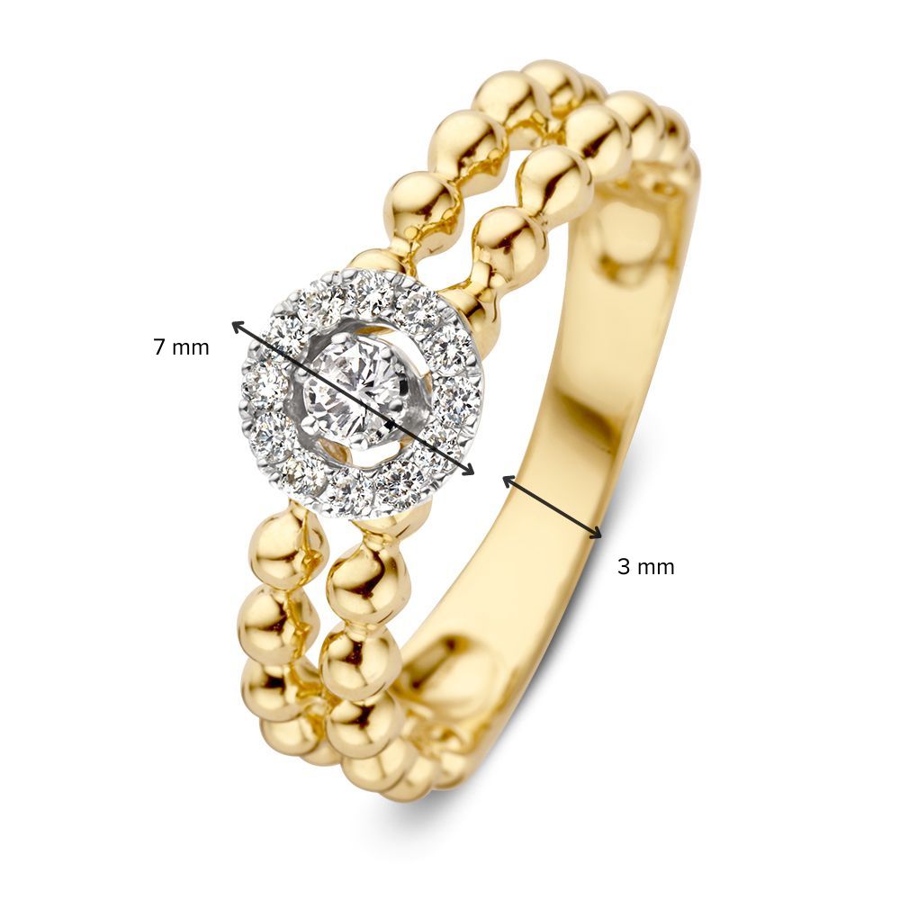 Elegante Anello in Oro con Diamanti e Doppia Fila di Palline d'Oro 0.19 ct.