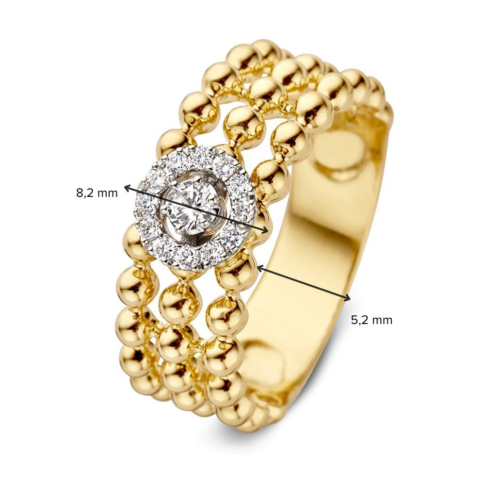 Elegante Anello in Oro con Diamanti e Tripla Fila di Sferette d'Oro 0,19 crt.