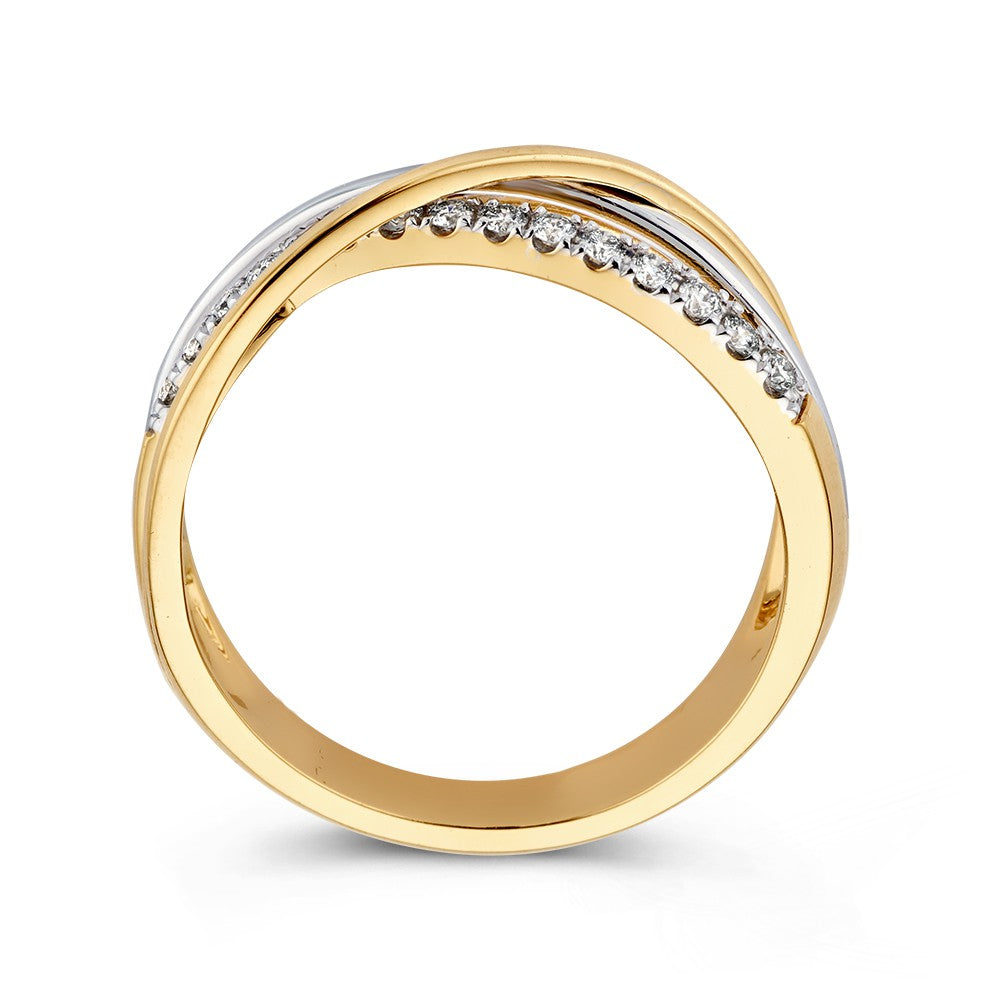 Anello Crossover Bicolore in Oro Bianco e Giallo con Diamanti – 0,20 Carati