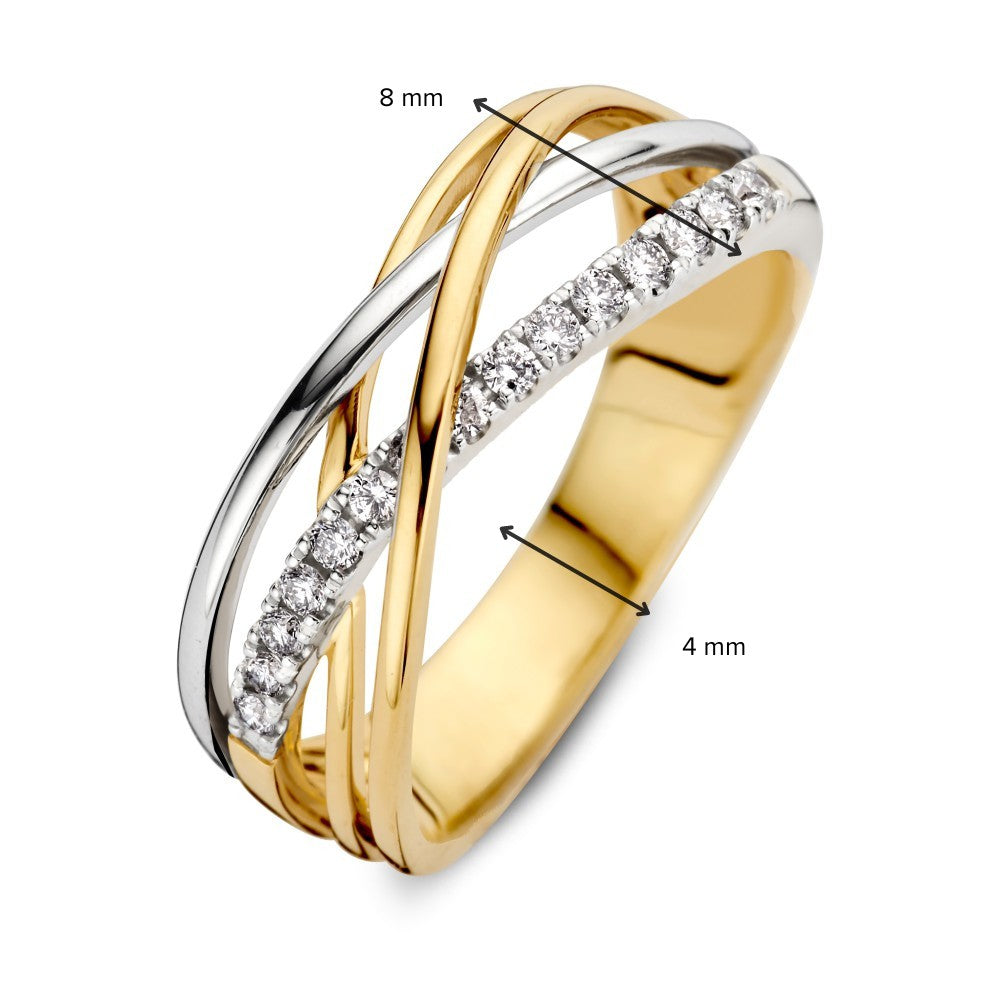 Anello Crossover Bicolore in Oro Bianco e Giallo con Diamanti – 0,20 Carati