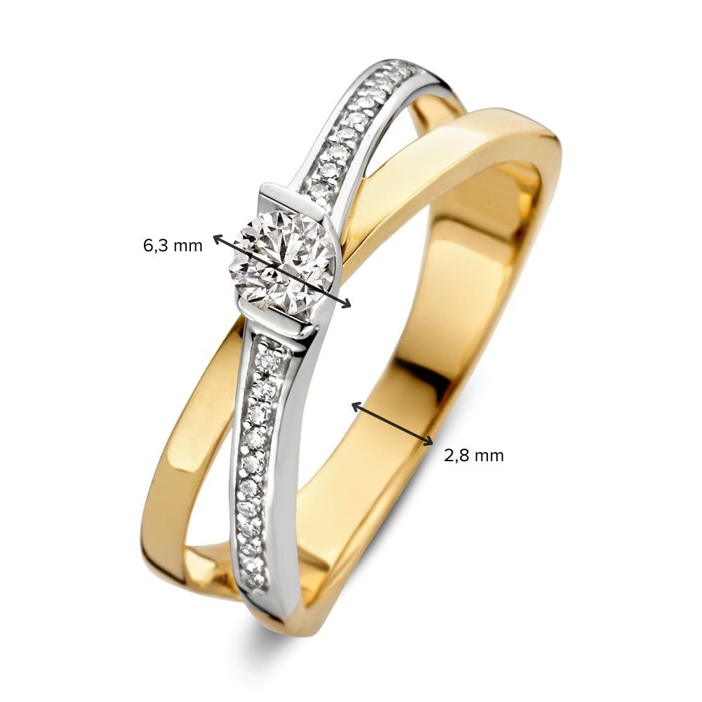 Anello Bicolore in Oro Giallo e Bianco con Diamanti – 0,22 ct Brillante e 22 Piccoli Diamanti