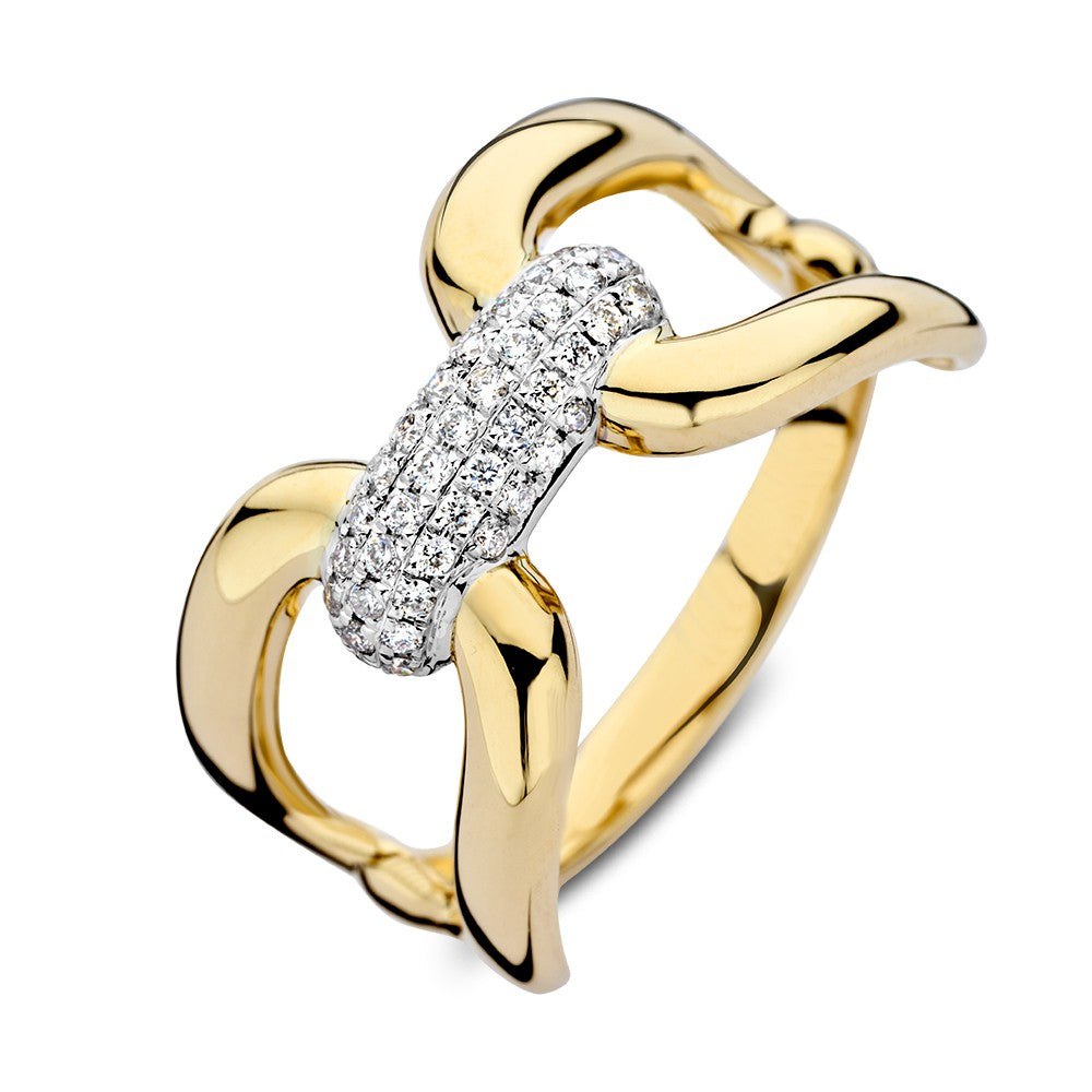 Anello bicolore in oro giallo e bianco con diamante brillante – 0,22 ct.