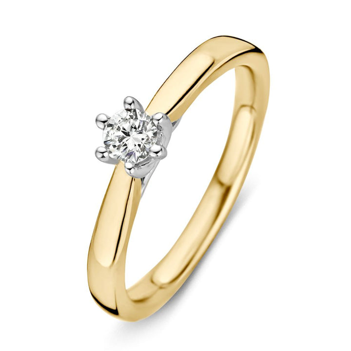 Bicolor Geel- en Witgouden Ring met Diamant – 0,24 ct