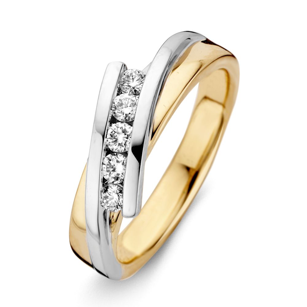 Anello bicolore in oro giallo e bianco con diamanti brillanti – 0,24 ct.