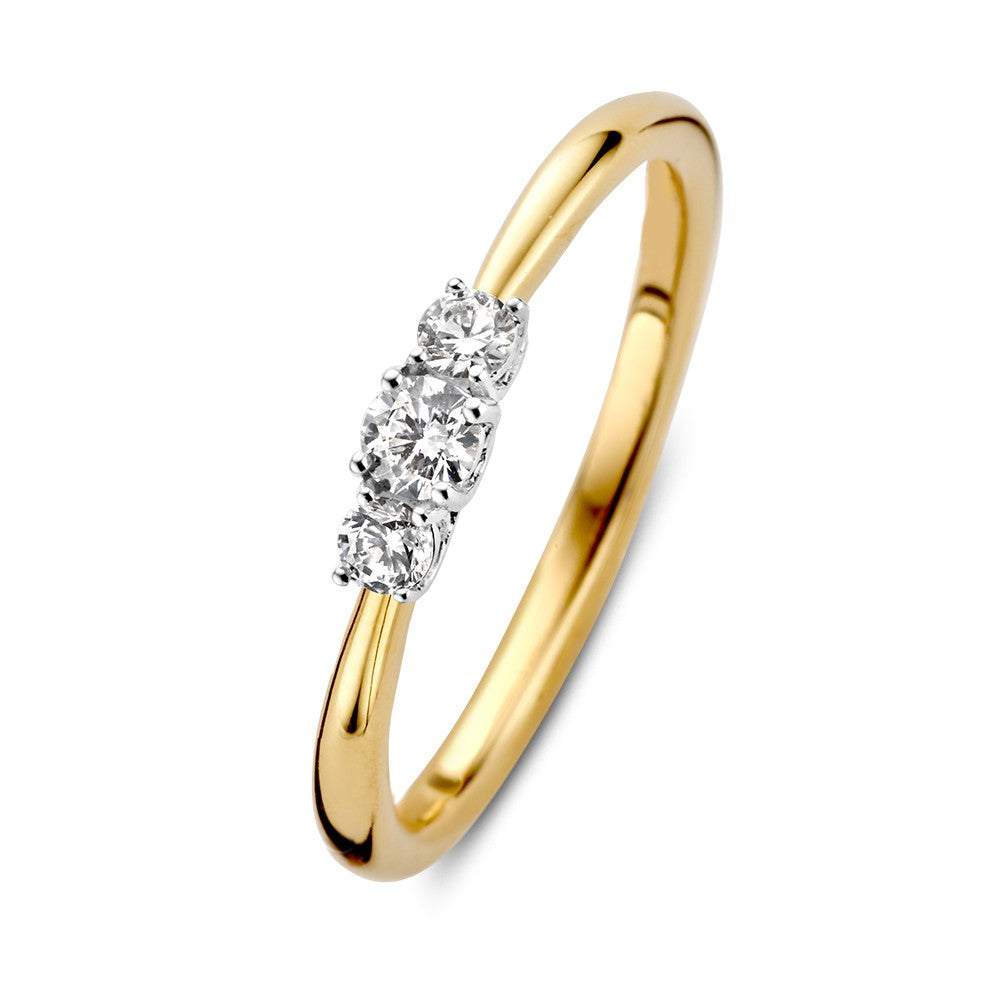 Anello bicolore elegante con tre diamanti – 0,24 ct.