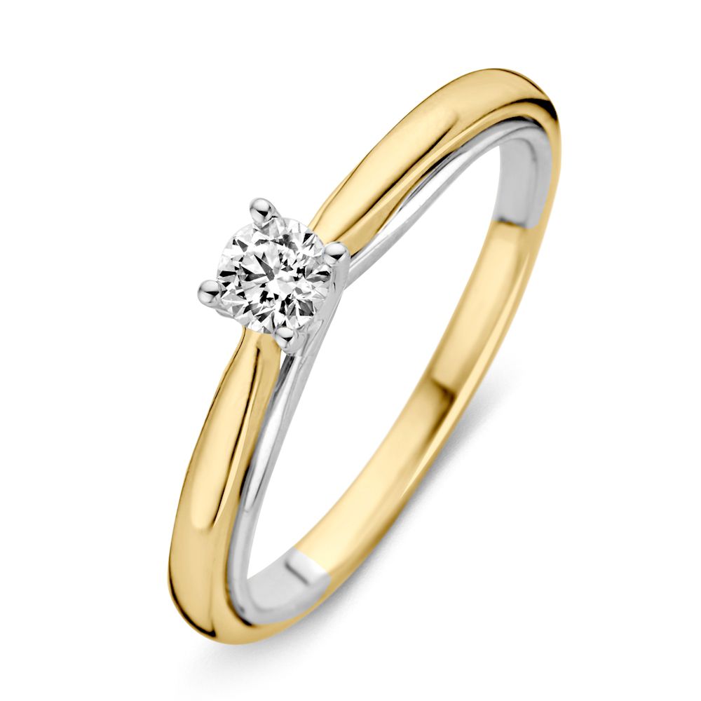 Anello elegante in oro giallo e bianco con diamante brillante da 0,25 carati.