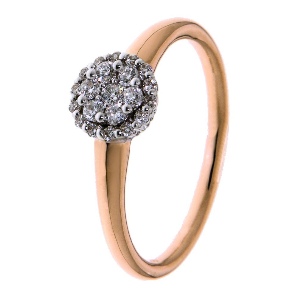 Anello bicolore in oro bianco e rosa con brillante da 0,25 carati, design rotondo.