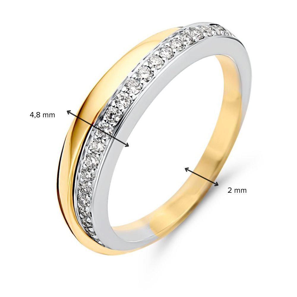 Anello Bicolore Oro Bianco e Giallo con Diamanti su Fascia in Oro Bianco – 0.25 Carati