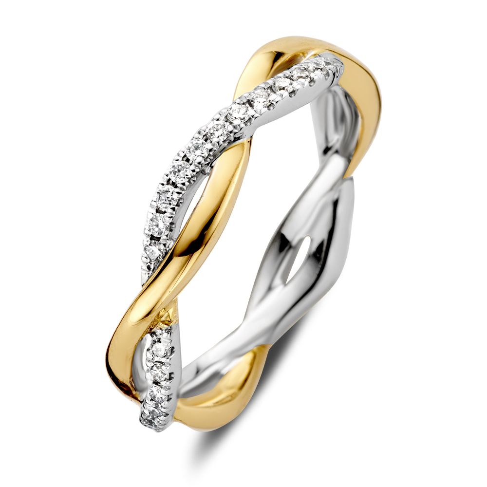 Anello bicolore in oro con design a spirale e diamanti – 0,27 carati.