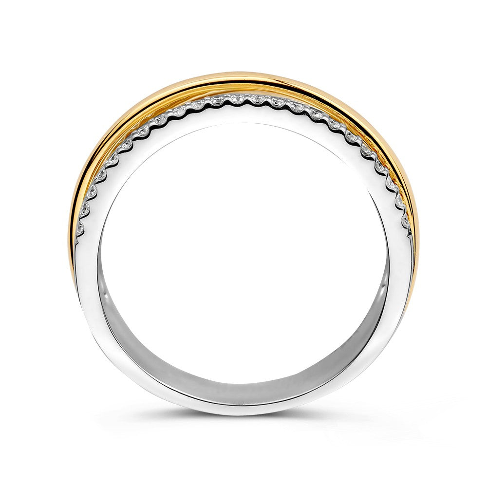 Anello Bicolore in Oro Giallo/Bianco con Diamanti 0,27 ct – 14 Carati, Elegante Anello da Donna, Qualità H/SI-1