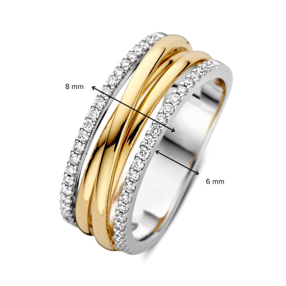 Anello Bicolore in Oro Giallo/Bianco con Diamanti 0,27 ct – 14 Carati, Elegante Anello da Donna, Qualità H/SI-1
