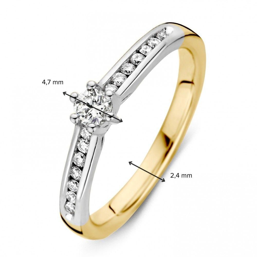 Anello Bicolore da Donna in Oro Giallo/Bianco 14 Carati con Brillante da 0,30 ct