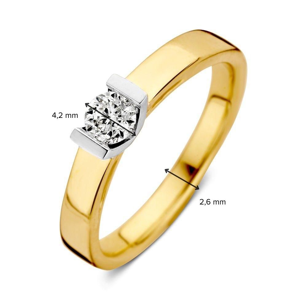 Anello Solitario Bicolore in Oro Bianco e Giallo con Pietra Centrale Taglio Brillante da 0,30 crt