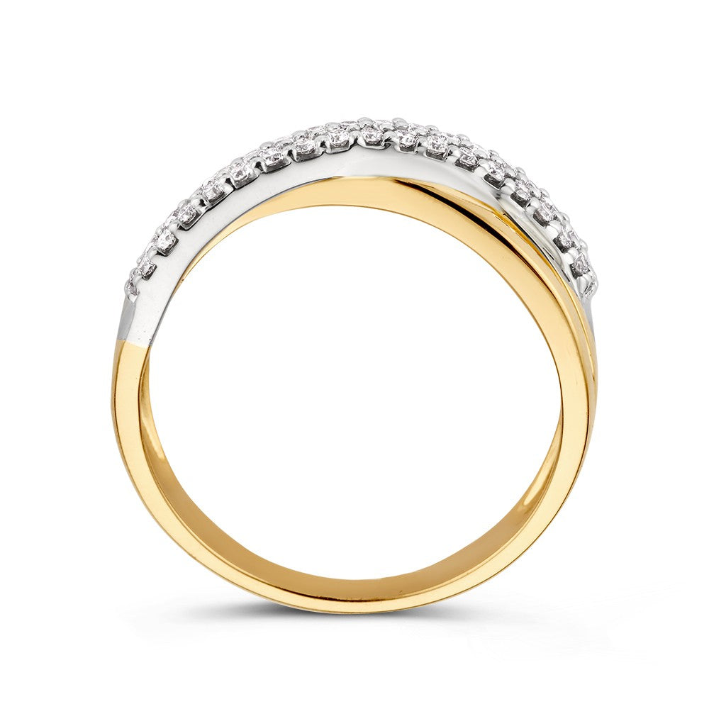 Anello Crossover Bicolore in Oro Bianco e Giallo con Diamanti 0.30 crt.