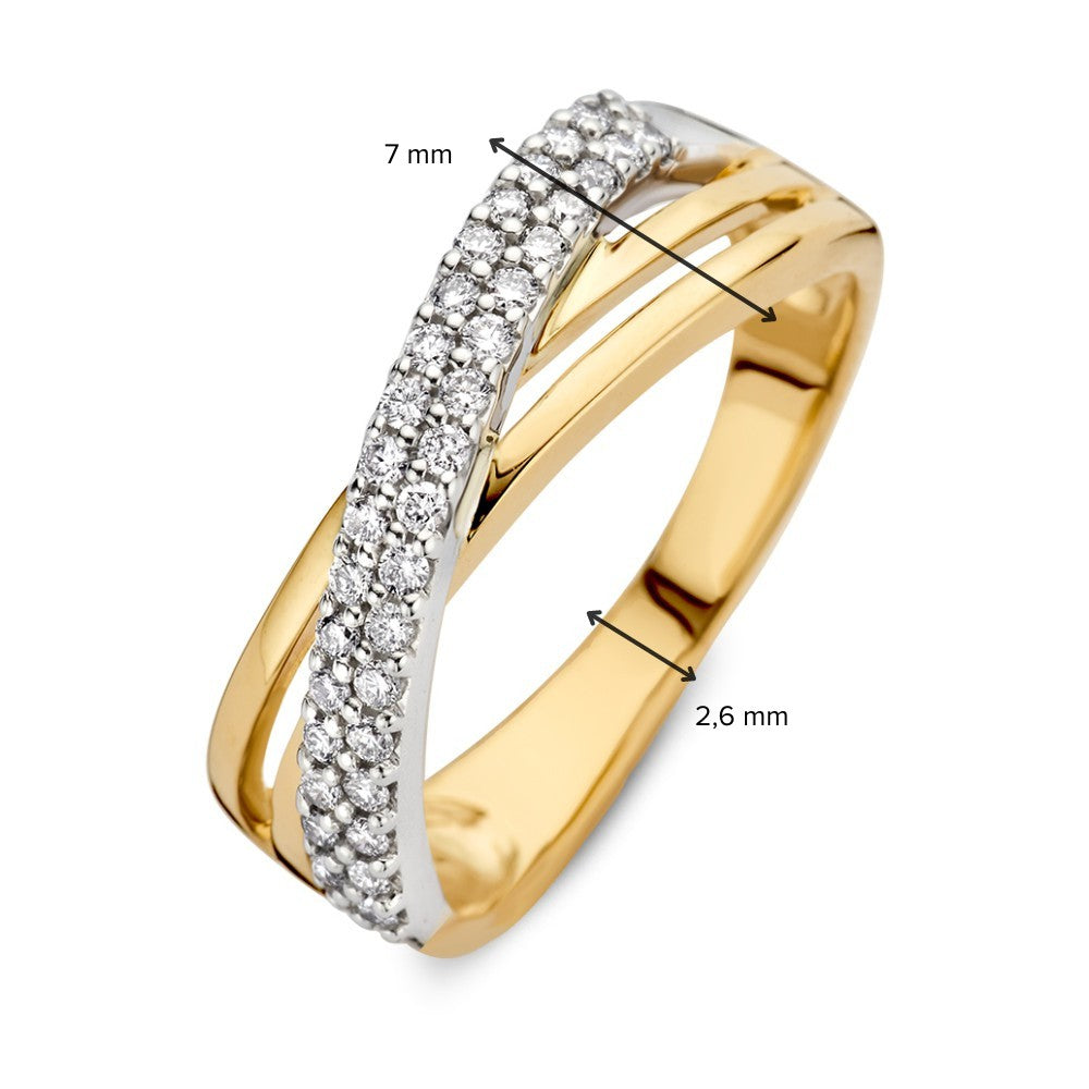Anello Crossover Bicolore in Oro Bianco e Giallo con Diamanti 0.30 crt.