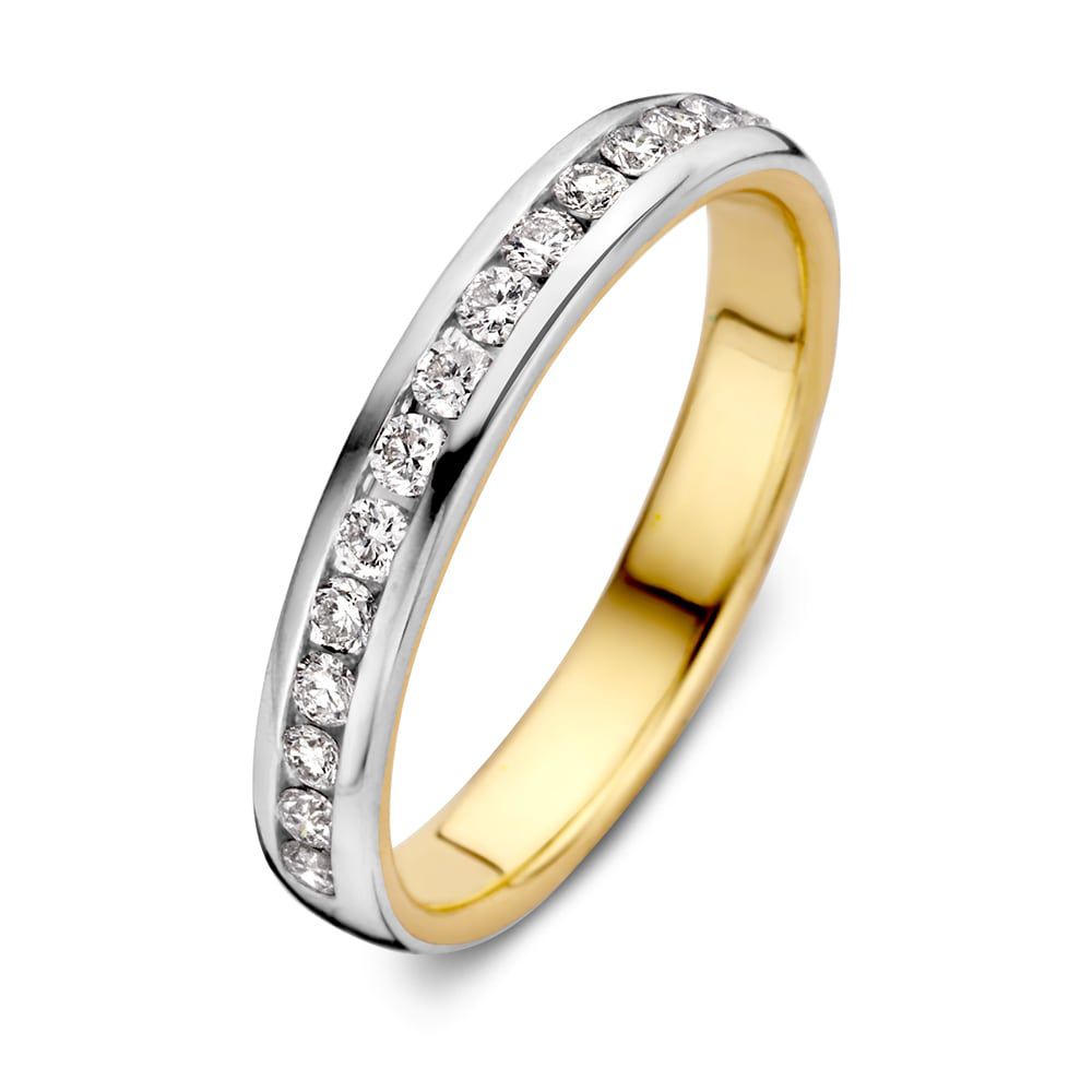 Anello bicolore in oro bianco e giallo con diamanti brillanti da 0,32 crt.
