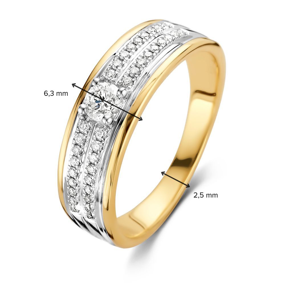Elegante Anello Bicolore in Oro con Diamante Brillante Centrale 0.34 ct.