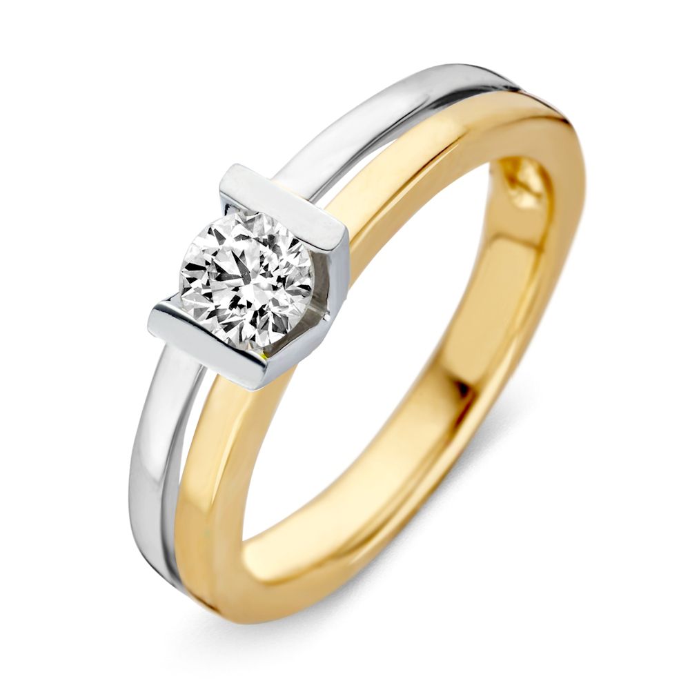 Orecchini bicolori in oro con diamante da 0,41 ct, 14 carati.