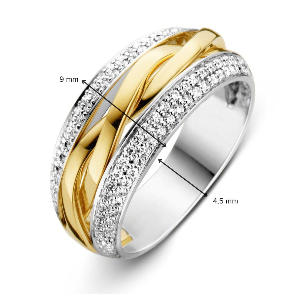Anello da Donna Bicolore in Oro Giallo e Bianco con Diamante (0,45 crt) - 14 Carati