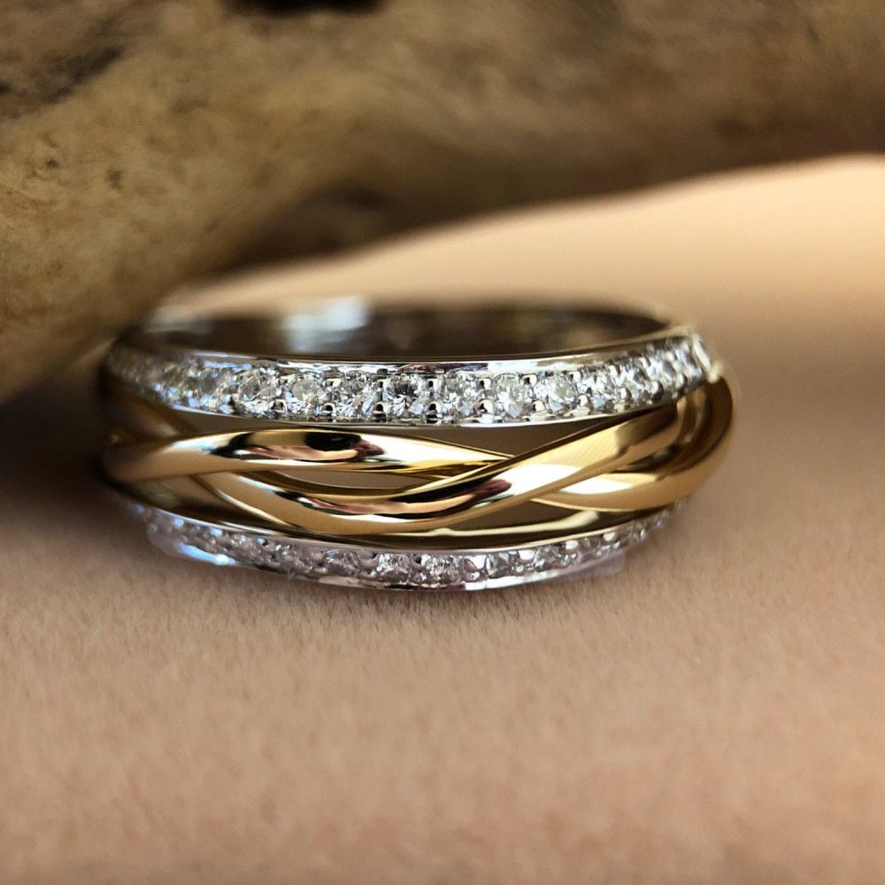 Anello da Donna Bicolore in Oro Bianco e Giallo con Brillante (0,47 crt) – 14 Carati, Qualità H/SI-1