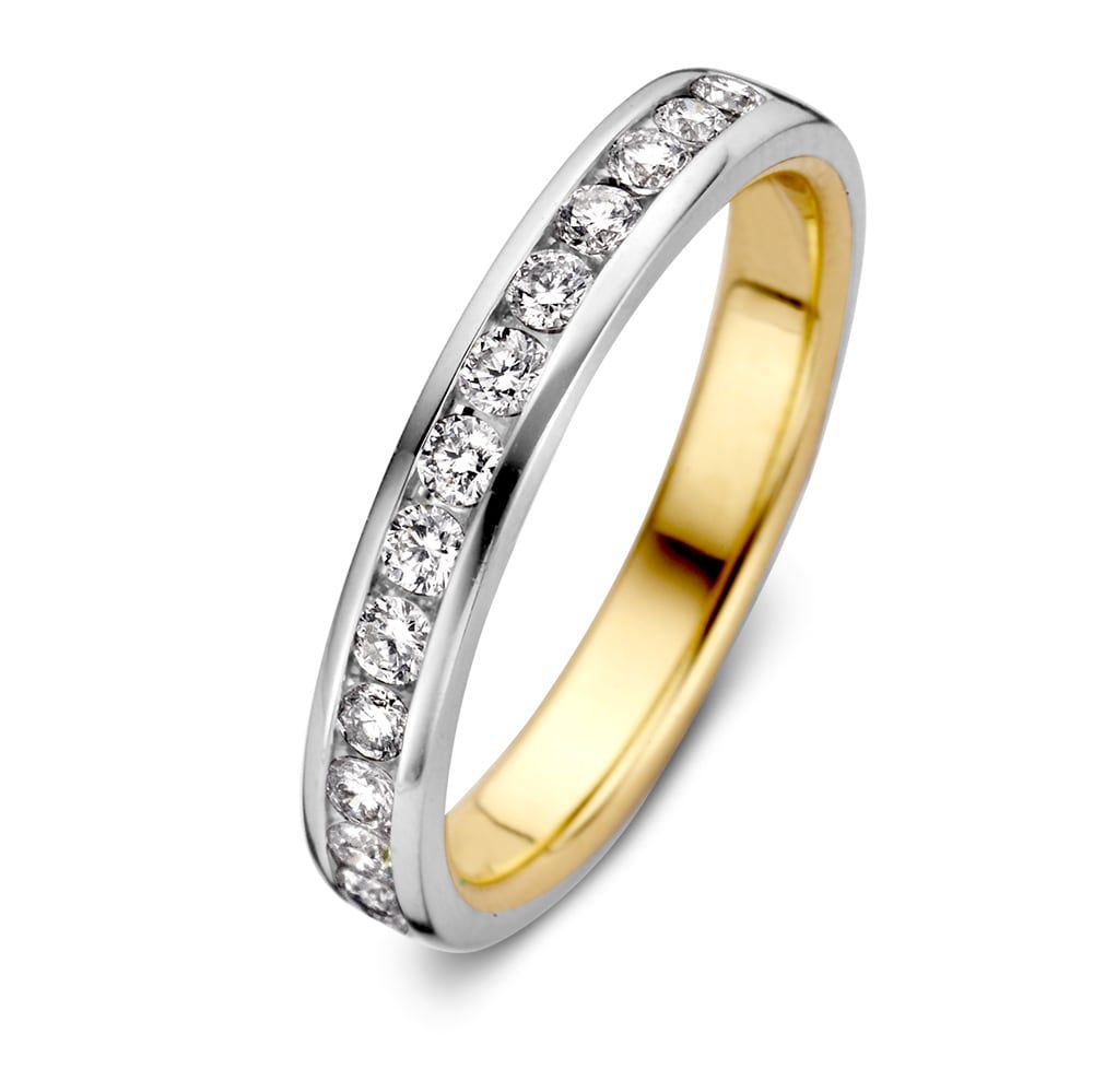 Anello bicolore in oro bianco e giallo con diamanti (0,48 ct) – forma brillante.