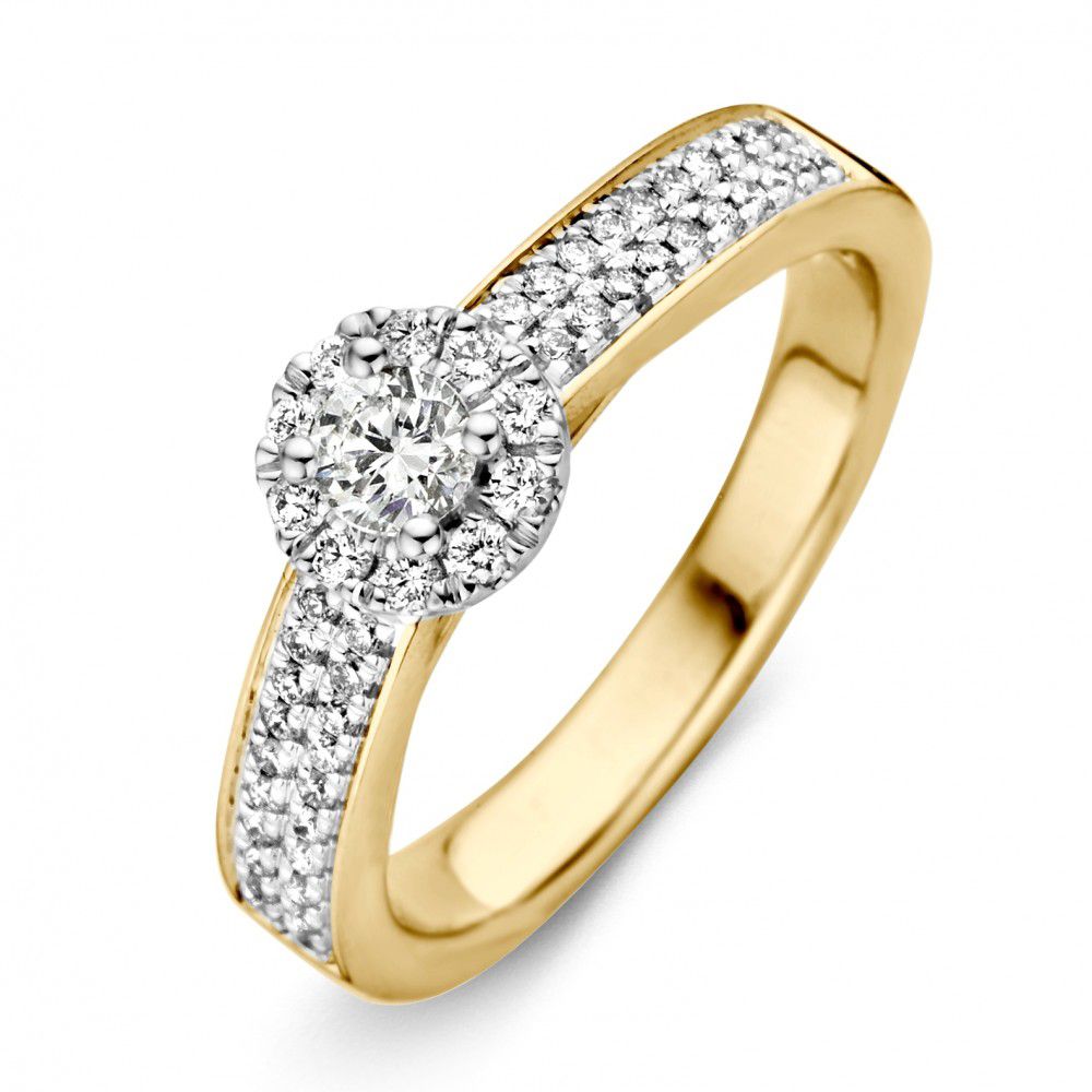 Anello bicolore in oro giallo e bianco con diamante (0,51 ct) – 14 carati.