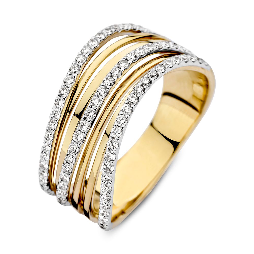 Anello in oro giallo e bianco con diamanti, design lussuoso, 0,52 ct di diamanti.