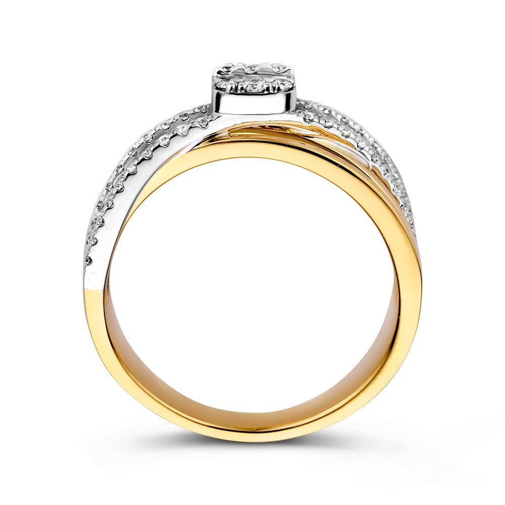Lussuoso Anello Incrociato con Diamanti Baguette e Brillanti 0.53 crt in Oro Giallo/Bianco 14 Carati
