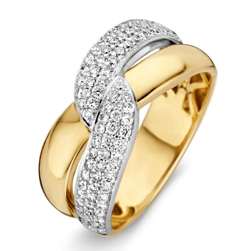 Anello bicolore in oro giallo e bianco con diamanti brillanti da 0,61 ct.
