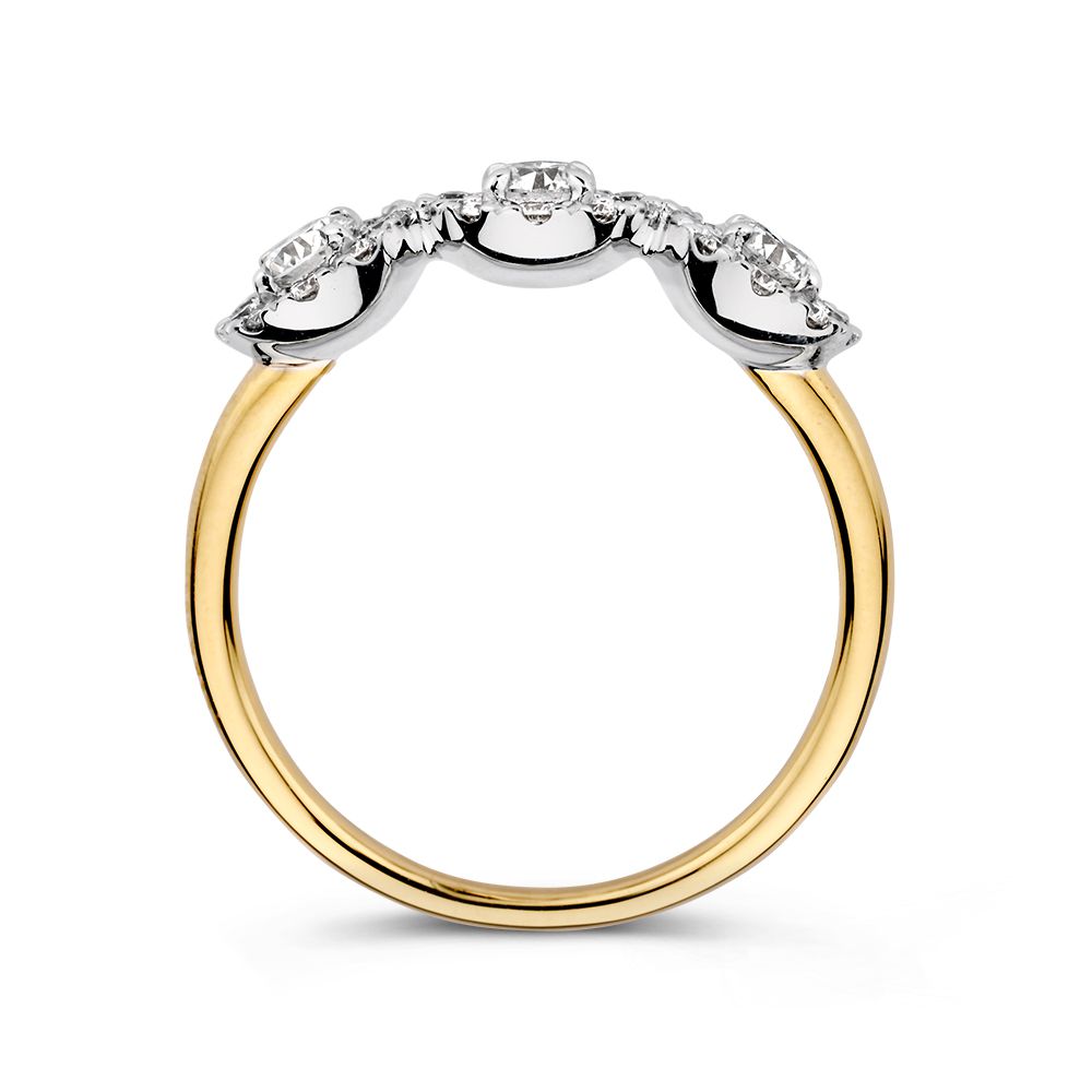 Anello bicolore tre pietre in oro con diamanti 0.81ct H/SI-1 14 carati