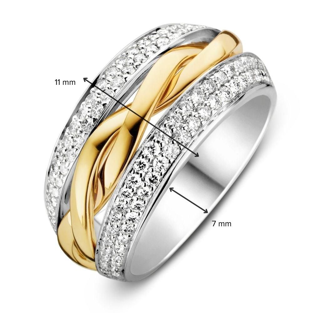 Anello bicolore in oro con diamanti brillanti 0.87ct H/SI-1 14 carati