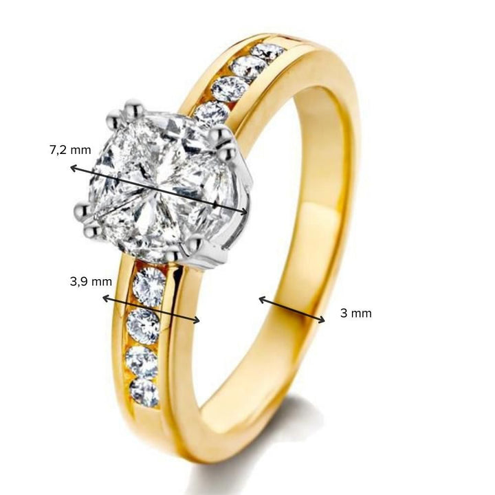 Bicolor gouden damesring met diamant illusion zetting 1.25ct H/SI-1 14 karaat
