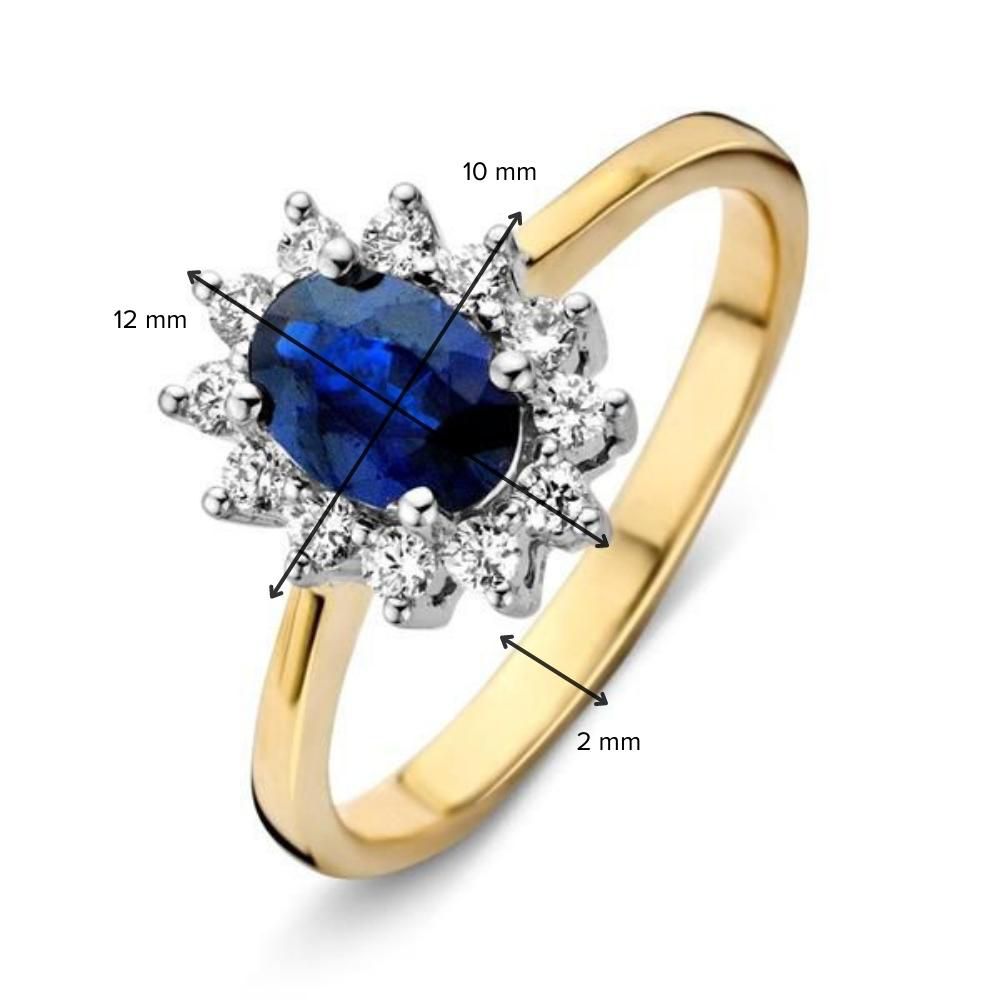Anello Classico in Oro 14 Carati 'Lady Di' con Zaffiro Blu e Diamanti