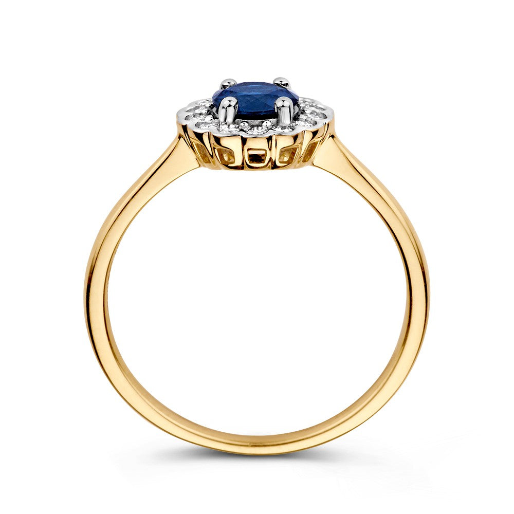Anello Entourage Classico in Oro con Zaffiro Blu Rotondo e Diamanti da 0.18ct