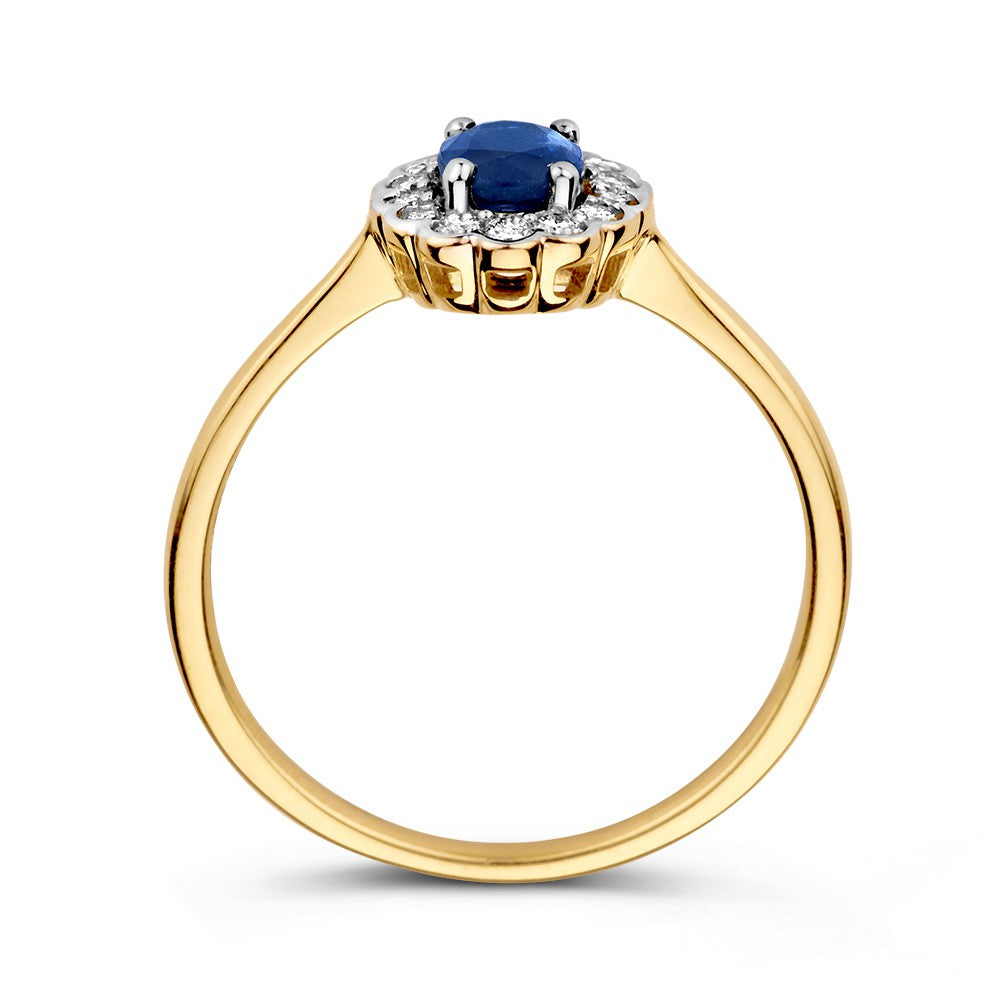 Anello Entourage Classico in Oro con Zaffiro Ovale Blu e Diamanti da 0.18ct
