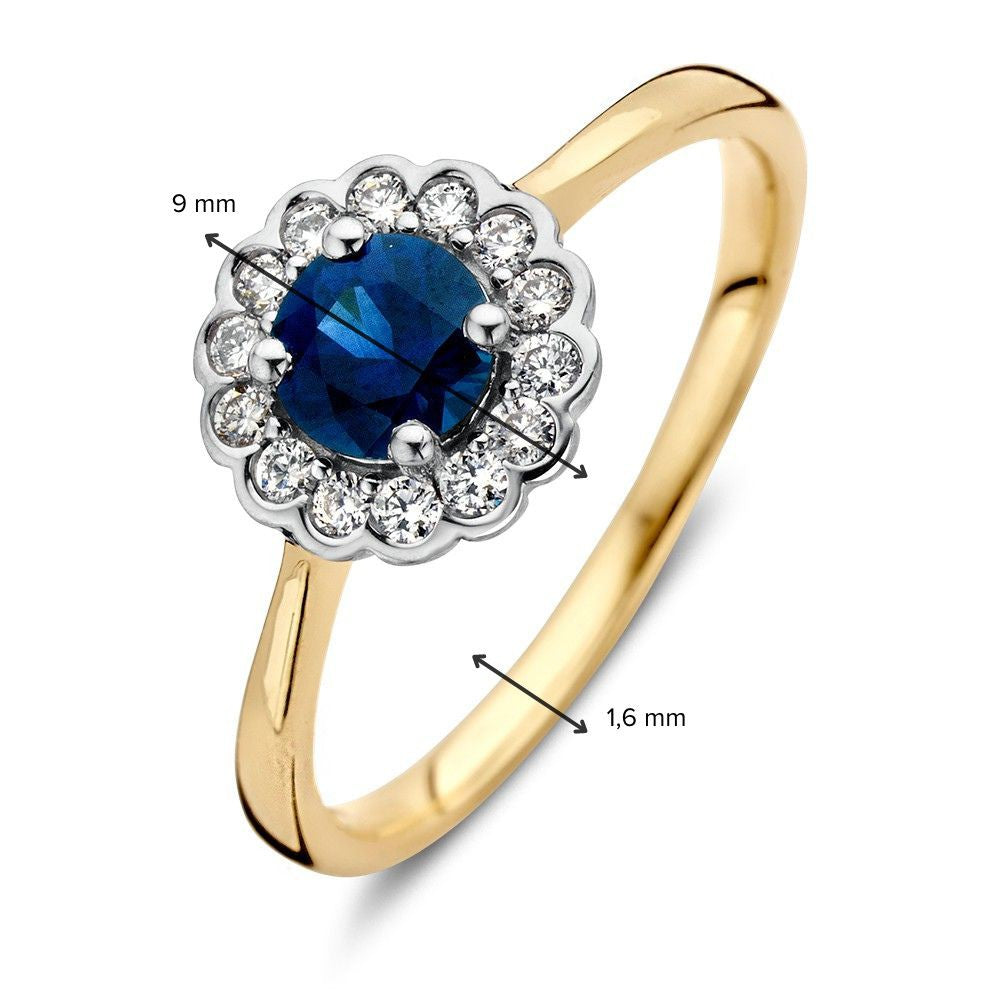 Anello Entourage Classico in Oro con Zaffiro Blu Rotondo e Diamanti da 0.18ct