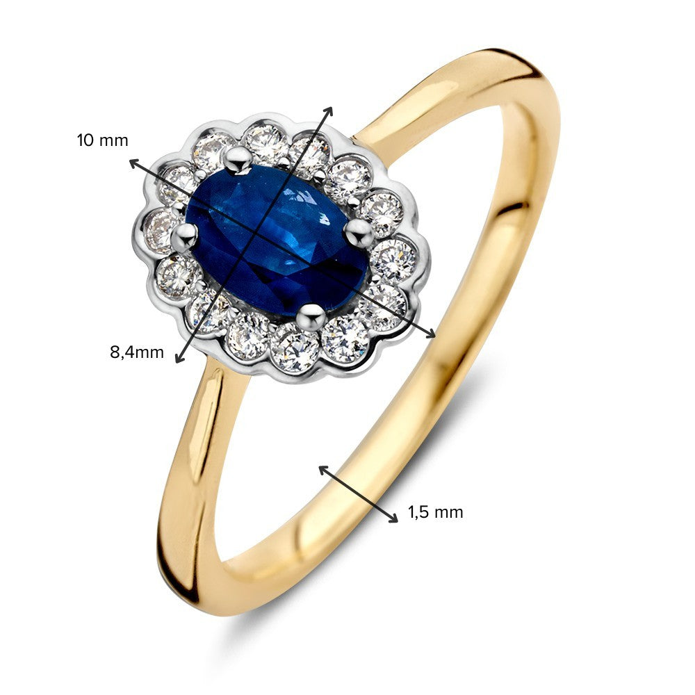 Anello Entourage Classico in Oro con Zaffiro Ovale Blu e Diamanti da 0.18ct
