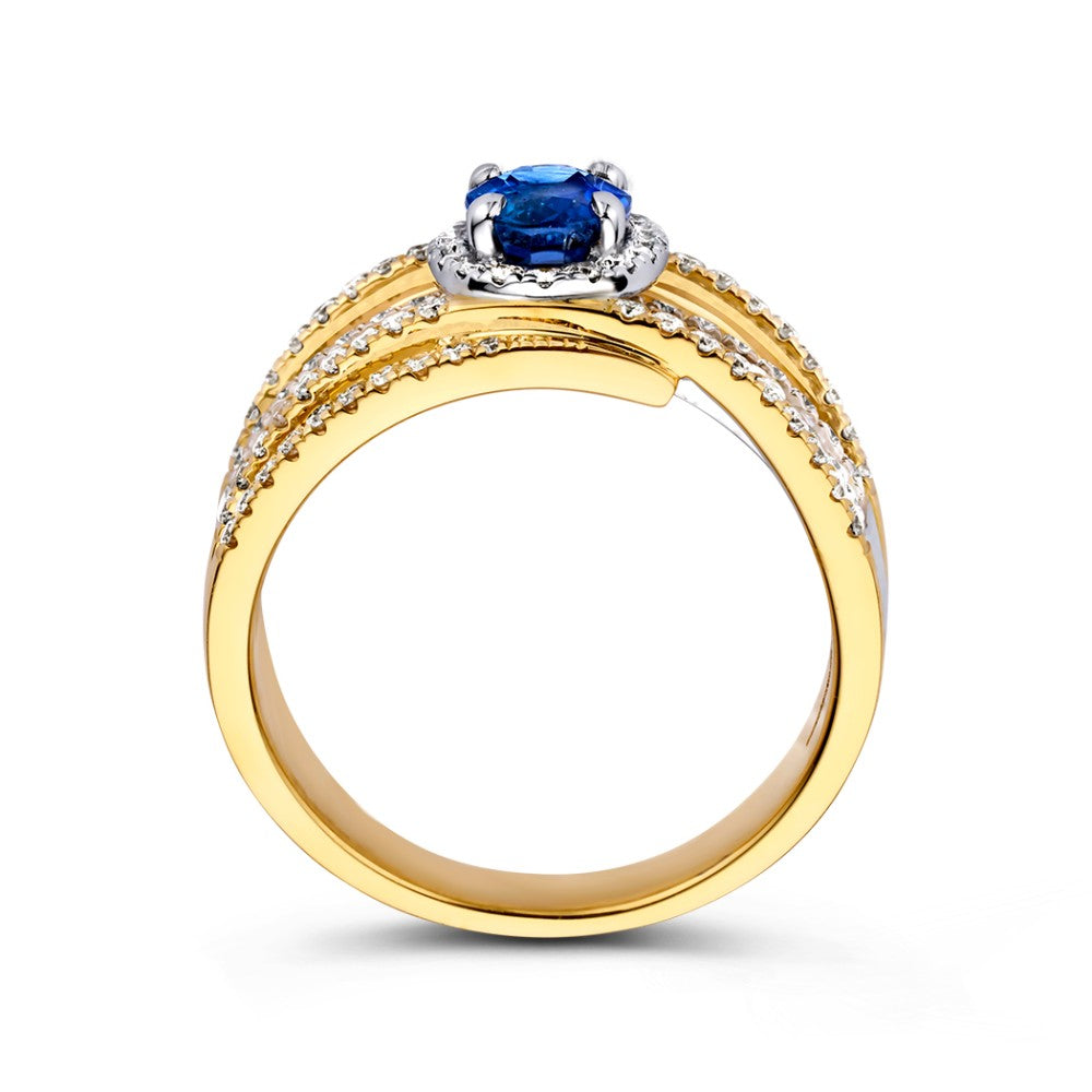 Anello di Lusso in Oro con Zaffiro Ovale Blu Reale e Diamanti da 1.07ct