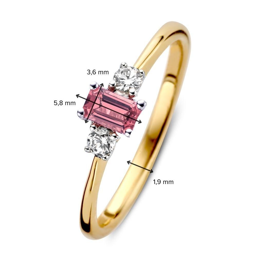 Anello Bicolor in Oro 14 Carati con Tormalina Rosa Baguette e Diamanti