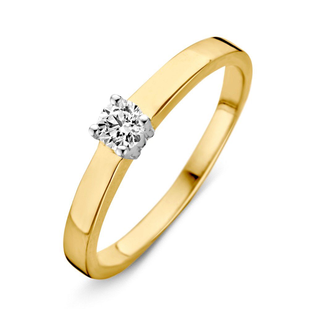 Anello solitario bicolore in oro 14 carati con zirconia bianca di 3,8 mm.