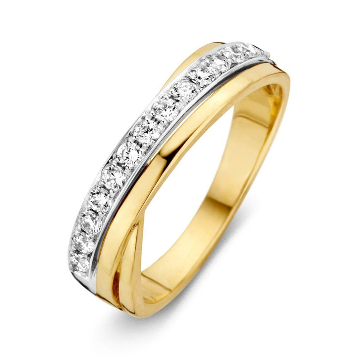 Bicolor gouden damesring 14 karaat met witte zirkonia 5.5mm