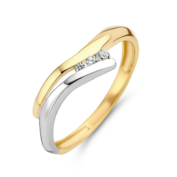 Bicolor gouden ring met witte zirkonia 14 karaat 5.3mm