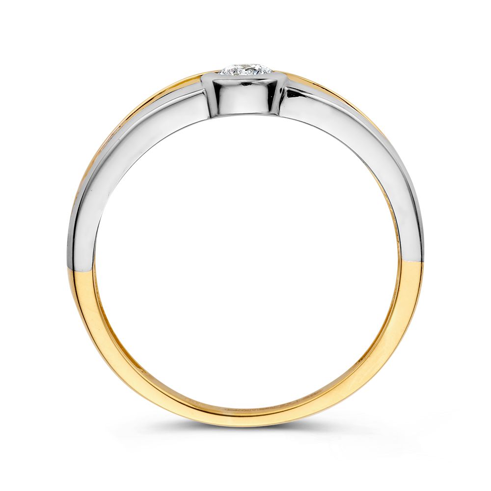 Anello da Donna Bicolore in Oro Giallo e Bianco con Zirconia Scintillante | Oro 14 Carati | Elegante Larghezza 6 mm | Gioiello di Lusso Moderno