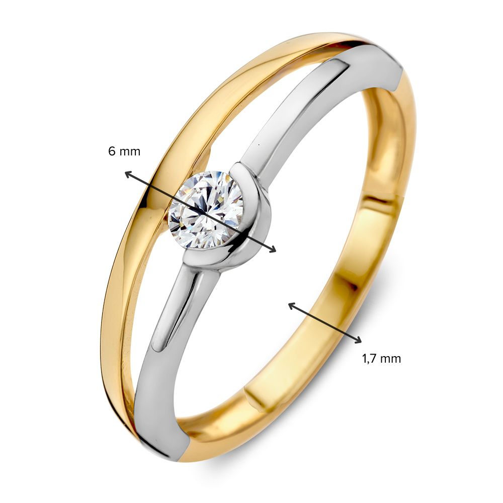 Anello da Donna Bicolore in Oro Giallo e Bianco con Zirconia Scintillante | Oro 14 Carati | Elegante Larghezza 6 mm | Gioiello di Lusso Moderno
