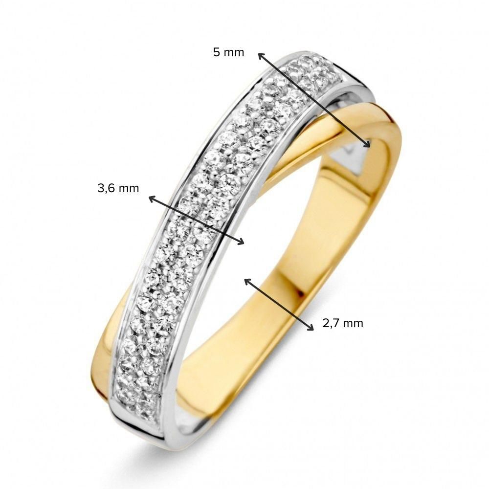 Anello da donna bicolore in oro bianco e giallo con zircone bianco 14 carati 5mm
