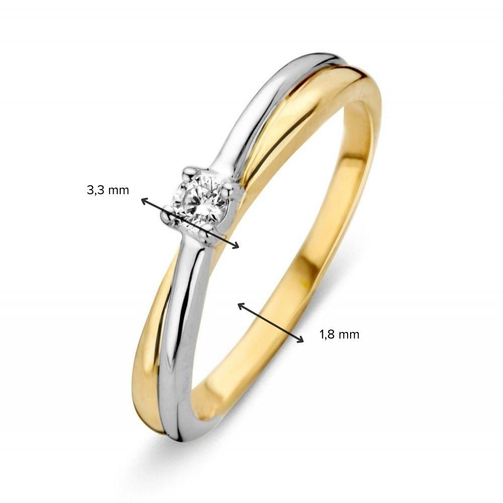 Anello in oro bicolore con zircone bianco 14 carati 3,3 mm