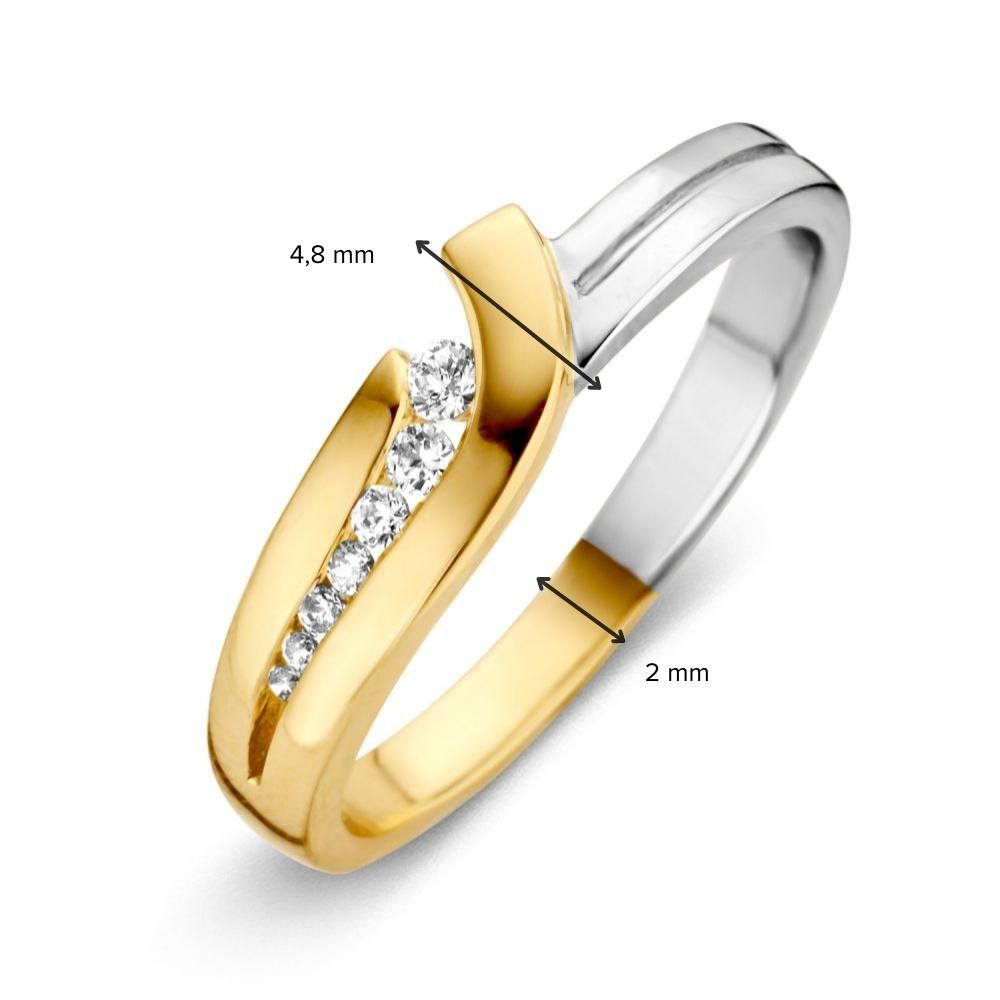 Anello in Oro Bicolore con Zirconia - Oro Giallo/Bianco 14 Carati, 3,1 Grammi