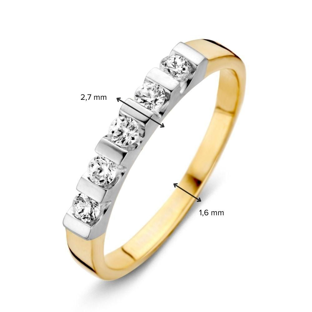 Anello bicolore in oro 14 carati con zirconi bianchi 2,7 mm